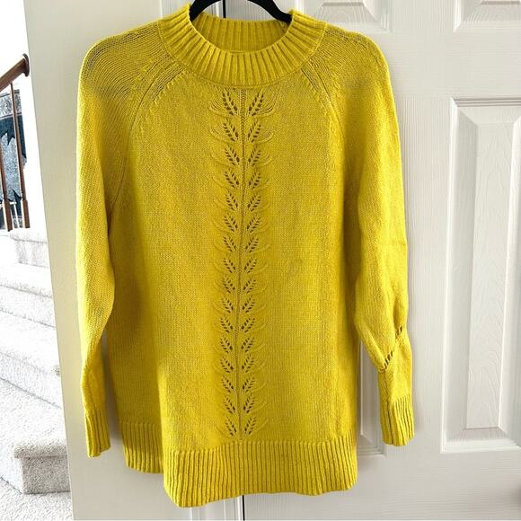 Loft Lemon Yellow Wool Blend Crewneck Eyelet Sweater - Picture 1 of 6